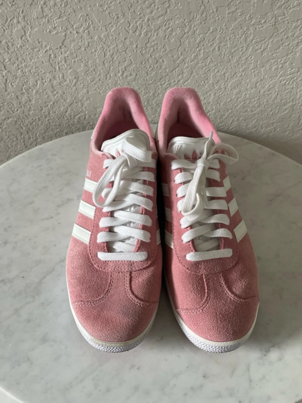 Adidas Gazelle in the Pink Glow/Cloud‎ White colorway Women’s Size 7 1/2